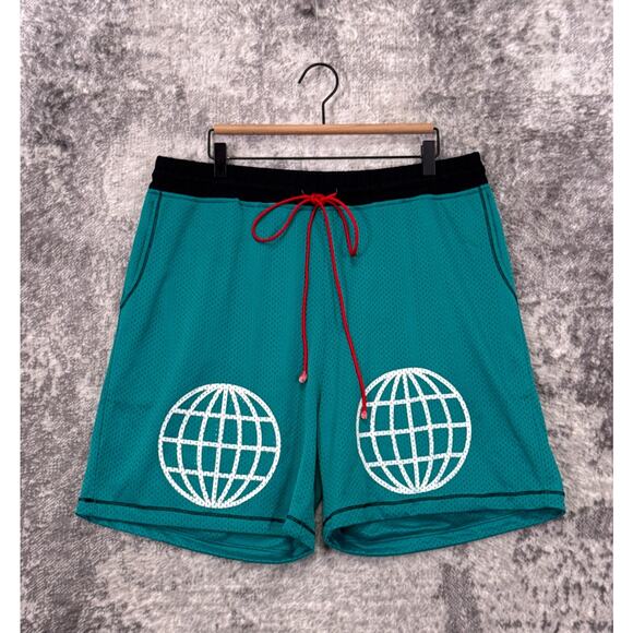 Diet Starts Monday Shorts XXL Mens Mesh Drawstring Waist Globe Graphic 6" - Picture 1 of 8